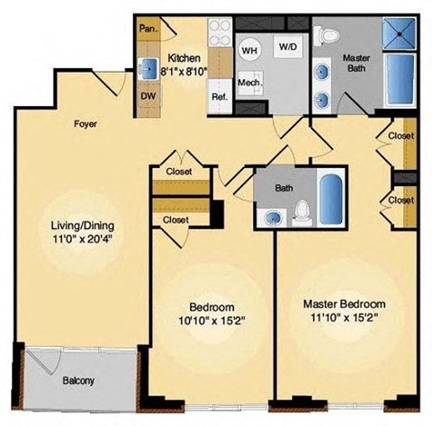 Floor plan for 2 beds, 2 baths, 1061 sqft